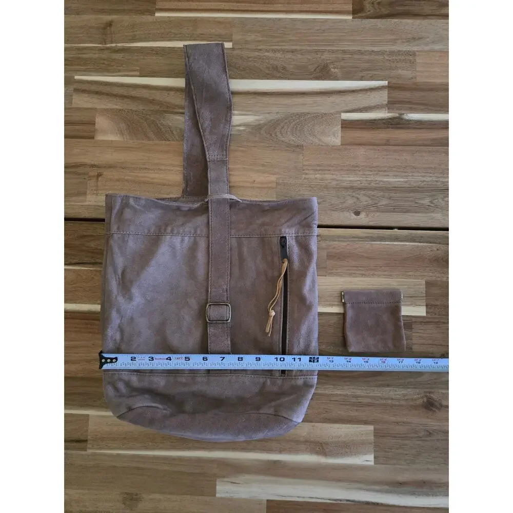 Vintage W.B. Place & Co. Suede Sling Backpack + Pouch Set Tan USA Made Pliable